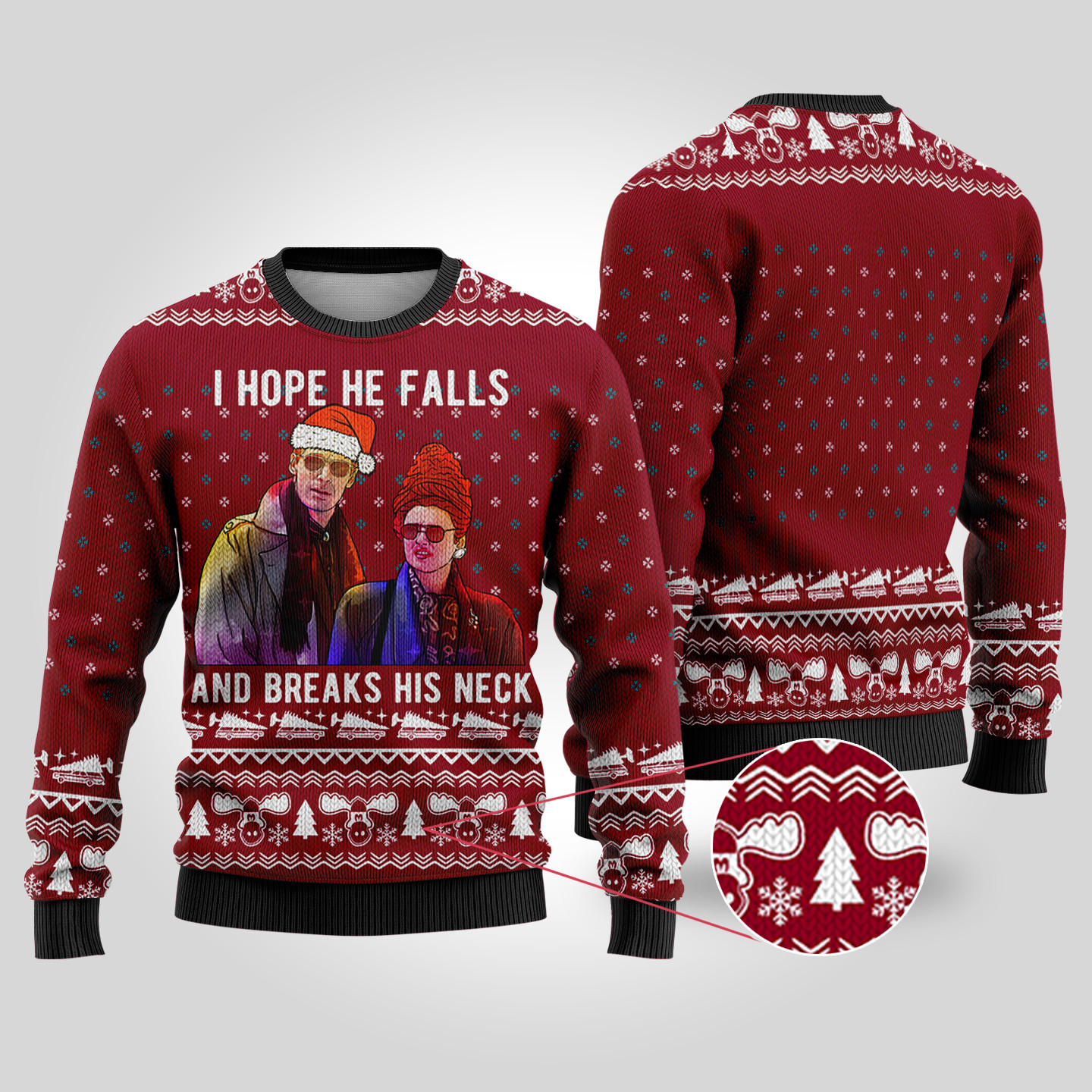 I Hope He Falls National Lampoon Cardinal Red Christmas Sweater Comfortable Holiday Sweater for Chilly Nights
