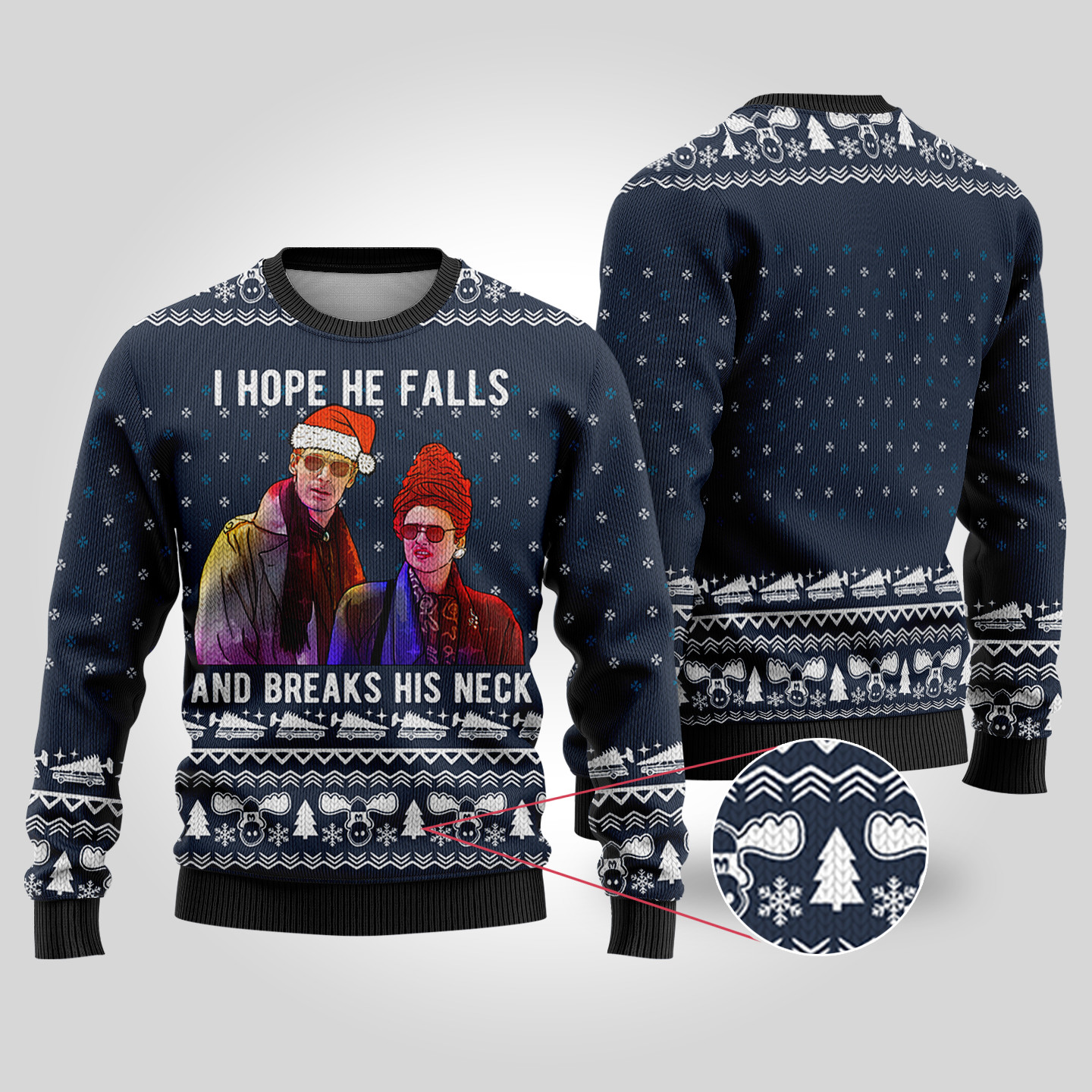 I Hope He Falls National Lampoon Navy Christmas Sweater Christmas Merch Gift That Brings Joy and Warmth