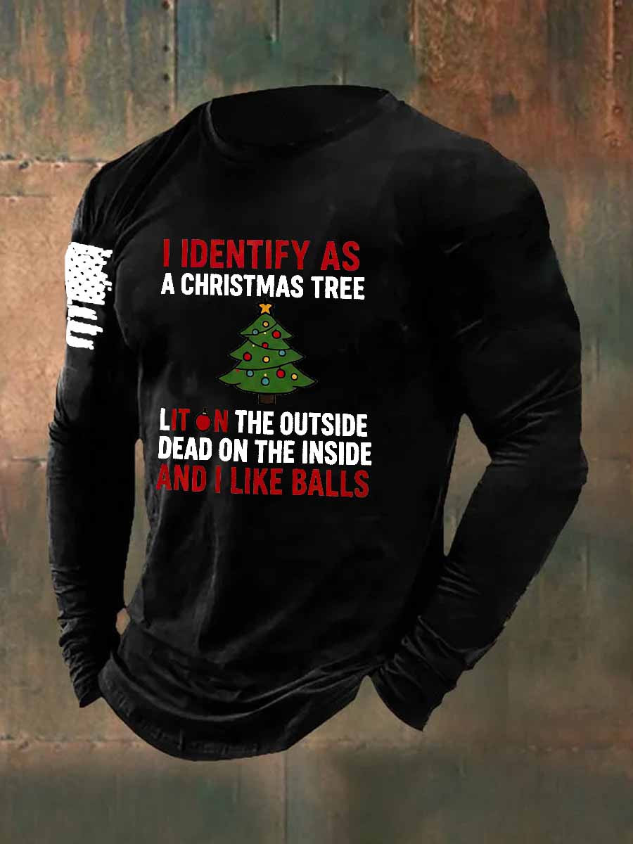 I Identify As A Christmas Tree Long Sleeve Shirt American Flag Apparel Veteran Gifts