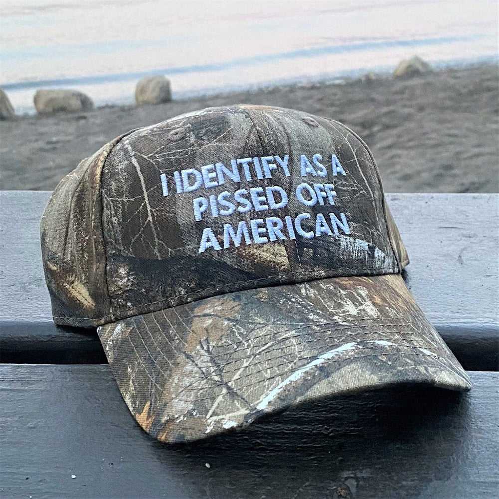 I Identify As A Pissed Off American Embroidered Camo Hat USA Patriotic Political Hat I Identify As A Pissed Off American Embroidered Camo Hat USA Patriotic Political Hat