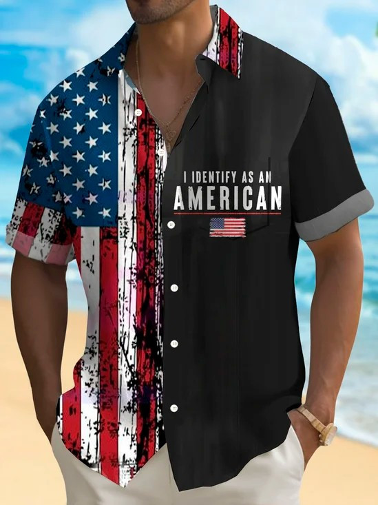 I Identify As An American Hawaiian Button Shirt Independence Day Clothing Gift For Dad
