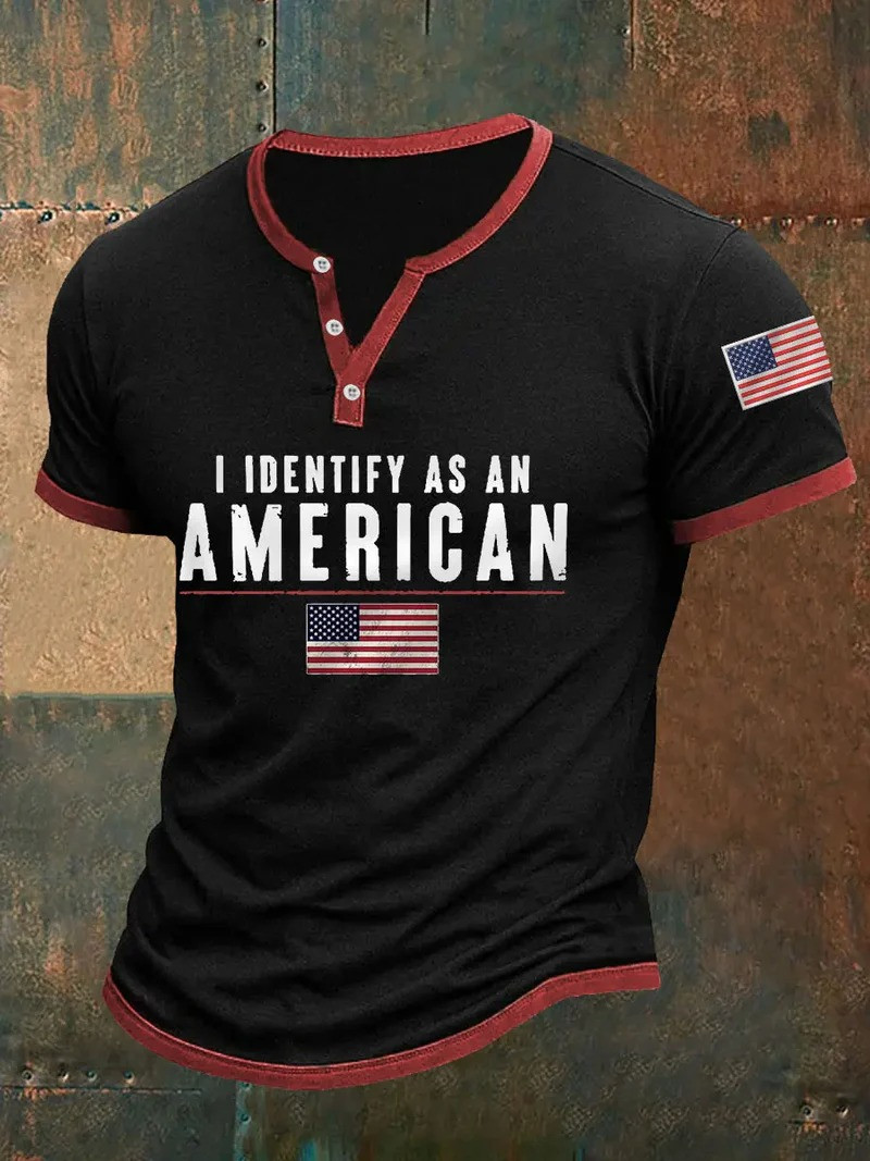 I Identify As An American Henley Shirt 4Th Of July Clothes Father Day's Gift Ideas