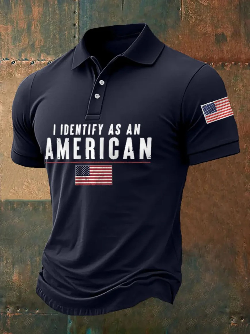 I Identify As An American Polo Shirt Stars And Stripes USA Flag Shirt 4th Of July Tee Patriotic Gift