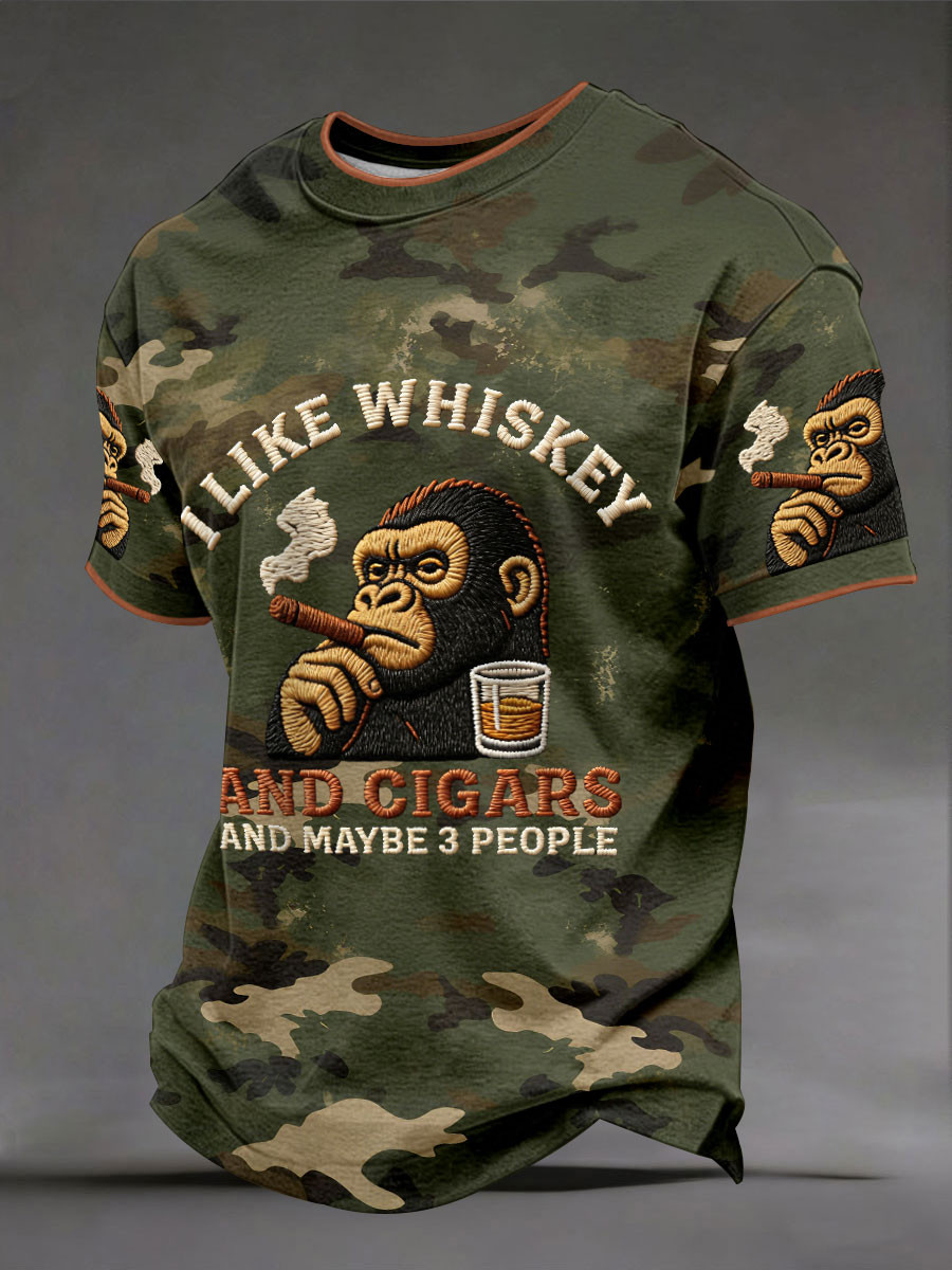 I Like Whiskey And Cigars Camo T-Shirt Maybe 3 People Clothing Gift For Dad