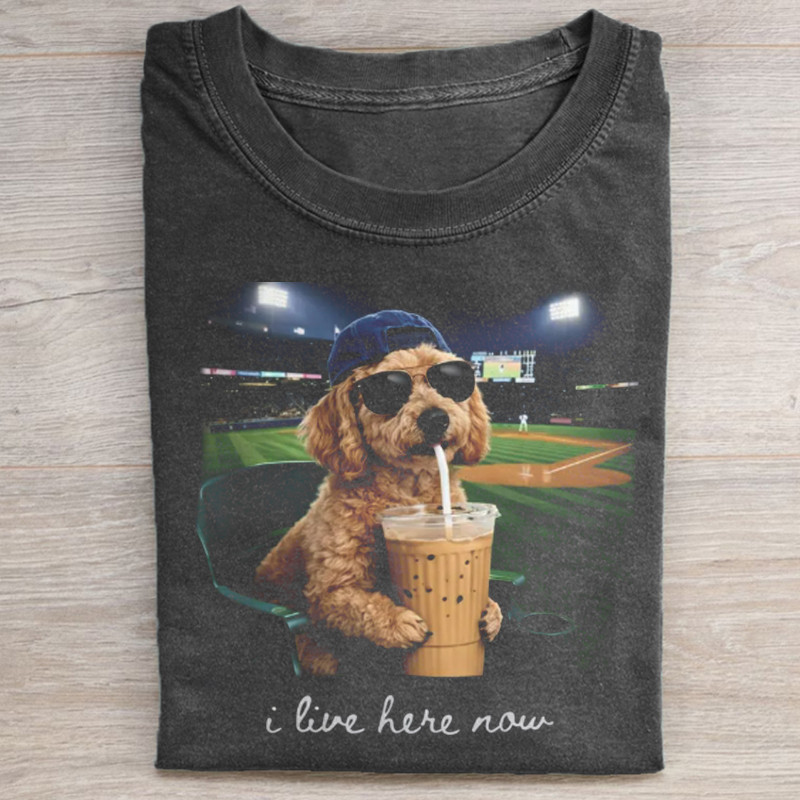 I Live Here Now Dog Baseball T-Shirt Funny Baseball Dog Clothing Gift For Baseball Fans