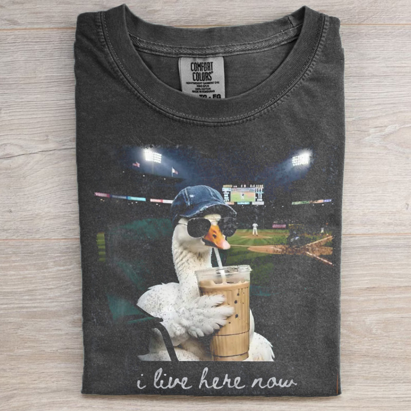 I Live Here Now Goose T-Shirt Funny Baseball Goose Clothing Baseball Fans Gift