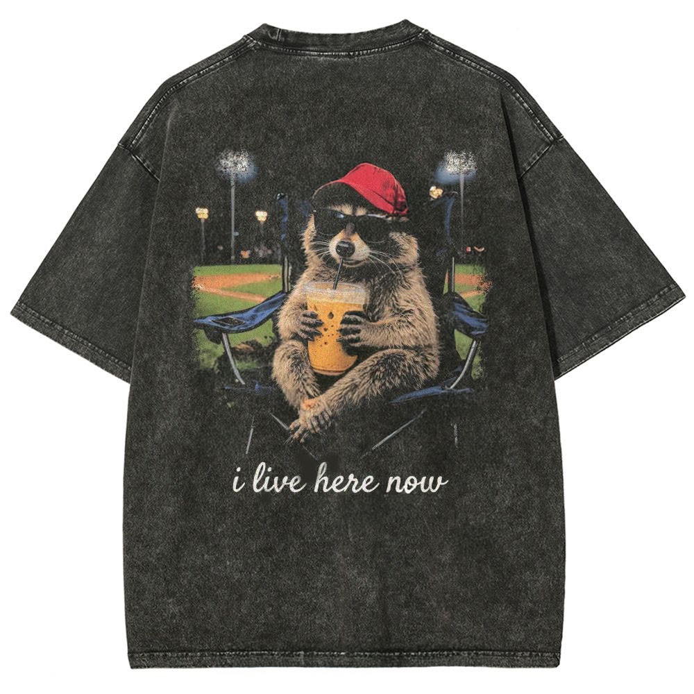 I Live Here Now Shirt Funny Camping Raccoon Clothing Best Gift For Him