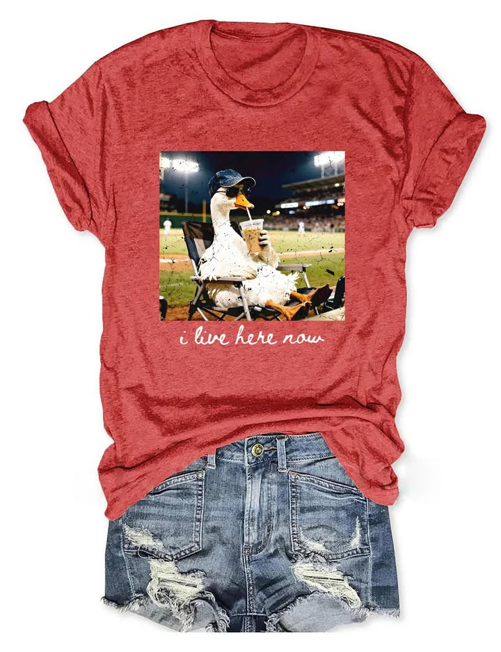 I live Here Now T-Shirt Funny Baseball Duck Clothing Gift For Baseball Lover