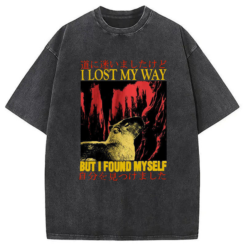 I Lost My Way Capybara Washed T-Shirt Funny Graphic Gift For Friends Gifts For Sister