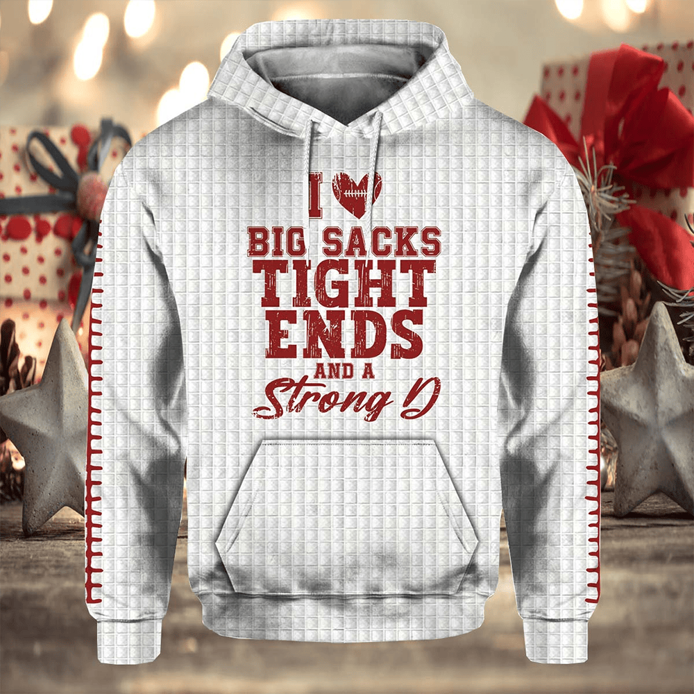 I Love Big Sacks Tight Ends And A Strong D Casual Waffle Hoodie Step Dad Gifts