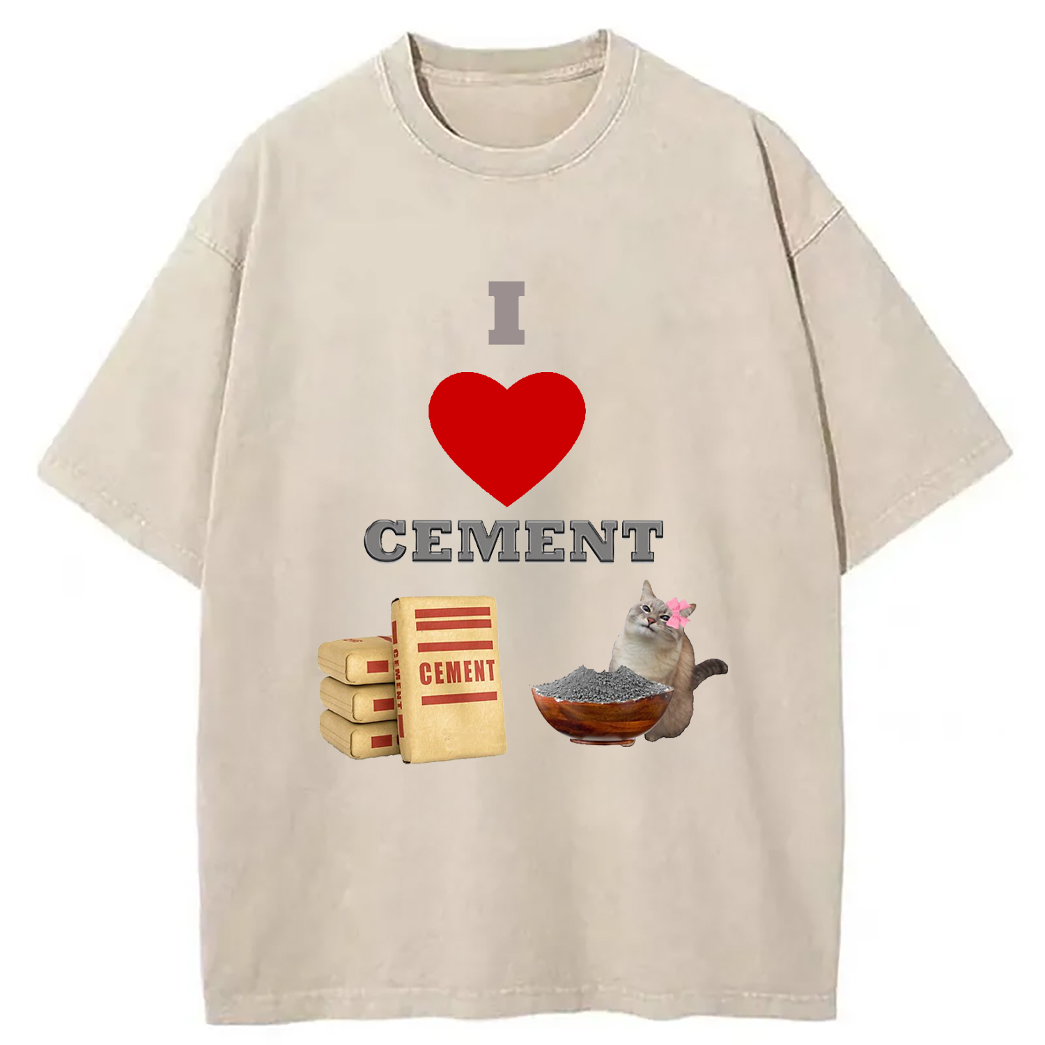 I LOVE CEMENT Washed T-Shirt Trendy Aesthetic Graphic Apparel Gifts For Sister