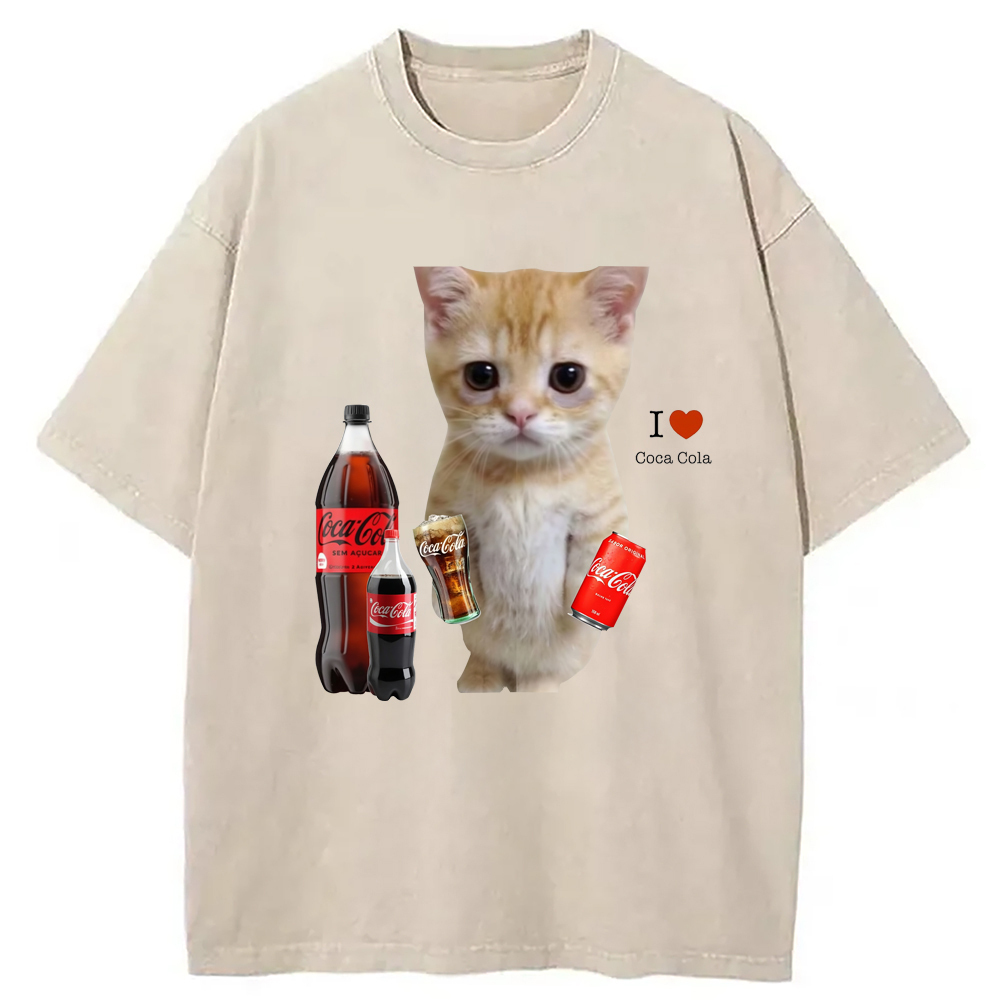 I Love Coca Cola Washed T-Shirt Cool Graphic Tee For Men Women Gifts For BFF