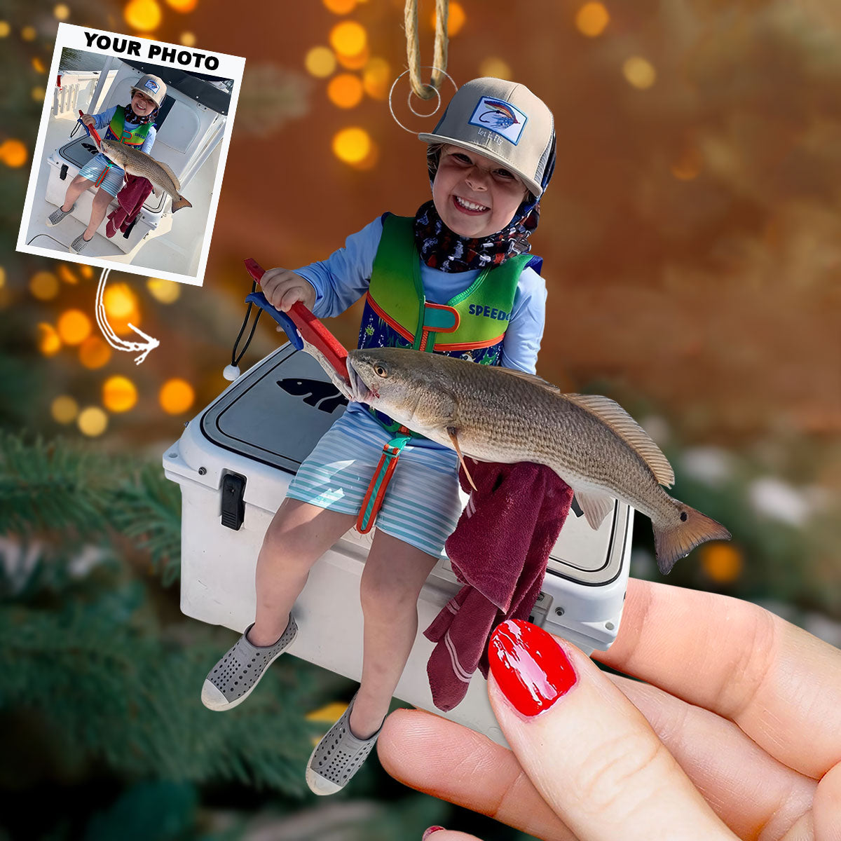 I Love Fishing Personalized Photo Mica Ornament Christmas Gift For Fishing Lovers