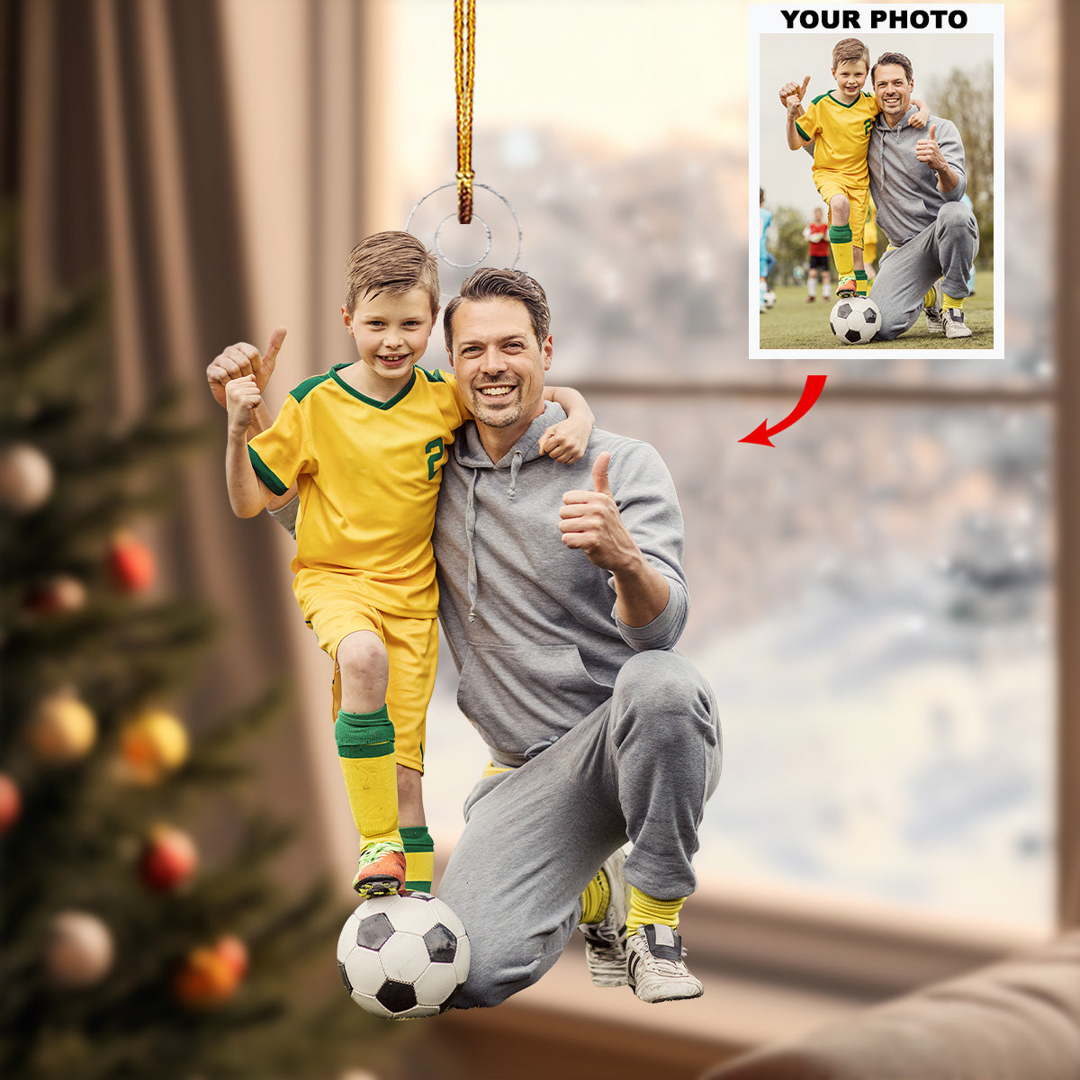 I Love Football Personalized Photo Mica Ornament Christmas Gift For Sport Lovers