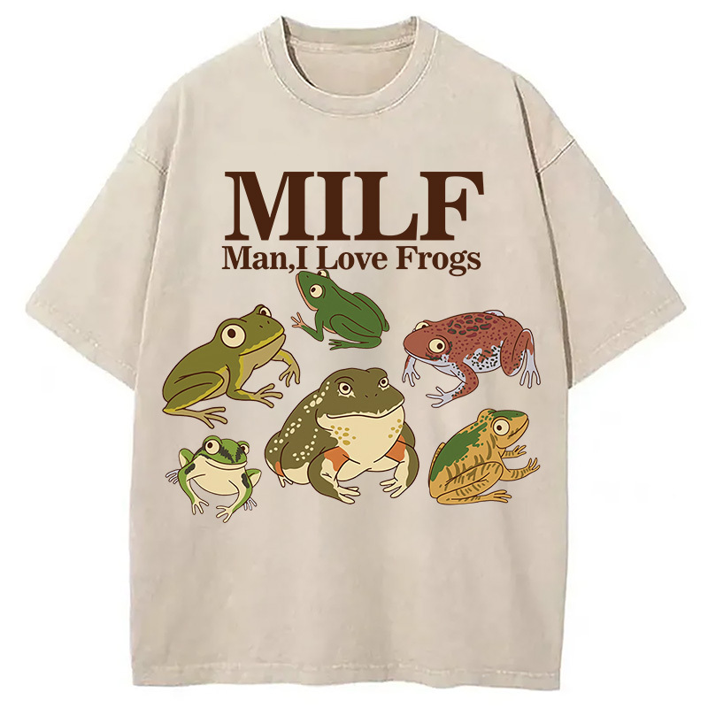 I Love Frogs Washed T-Shirt Retro Humor Outfit Idea Gifts For Him