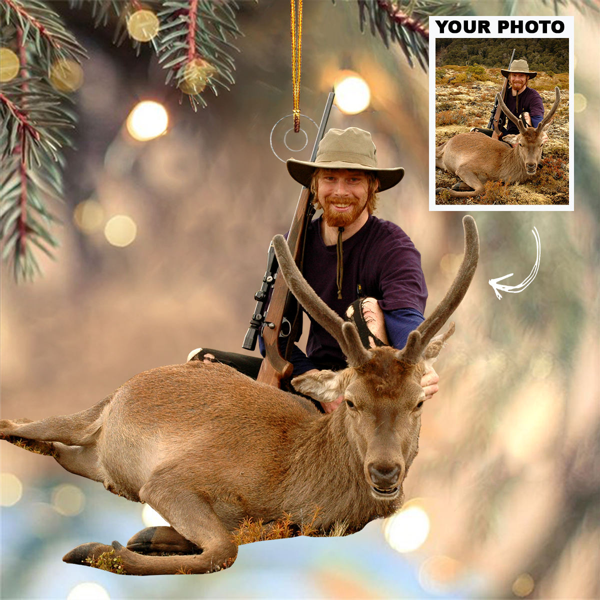 I Love Hunting Personalized Custom Photo Mica Ornament Christmas Gift For Hunting Love
