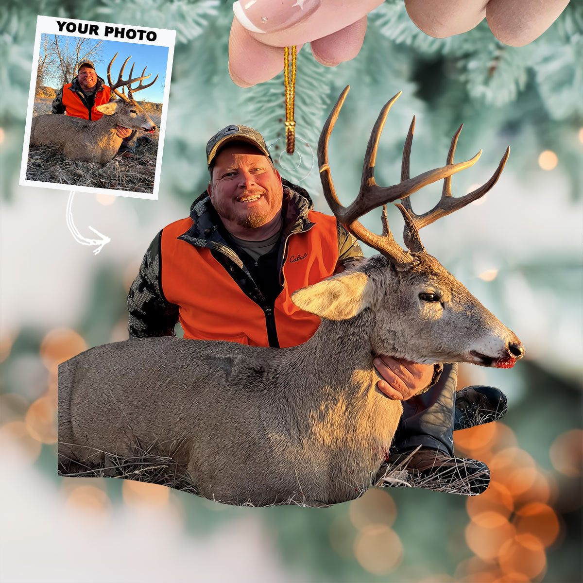 I Love Hunting Personalized Photo Mica Ornament Christmas Gift For Hunting Lovers