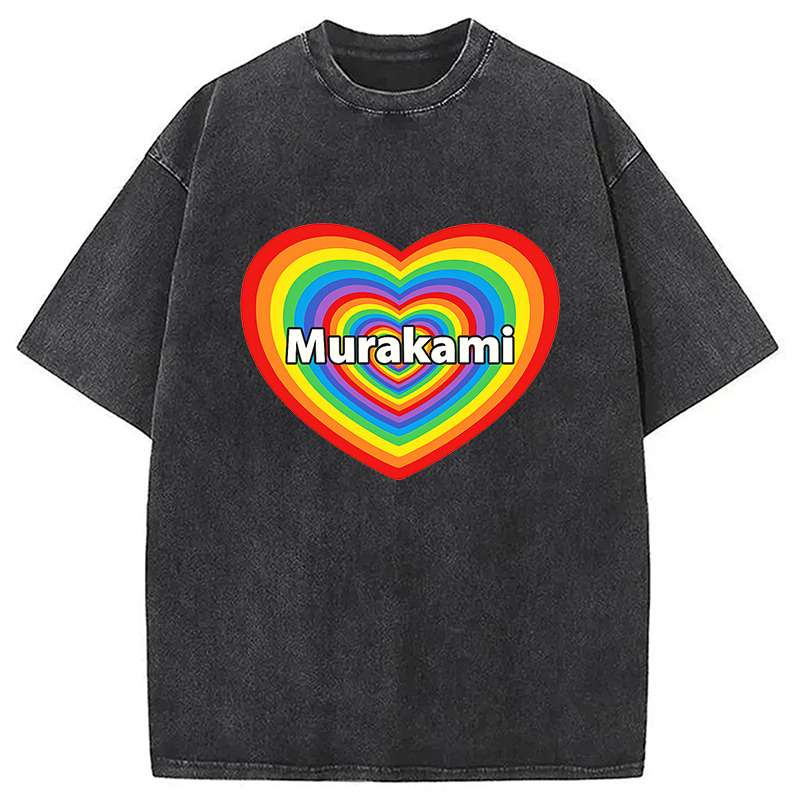 I Love Murakami Washed T-Shirt Classic Graphic Fashion Tee Gifts For Besties