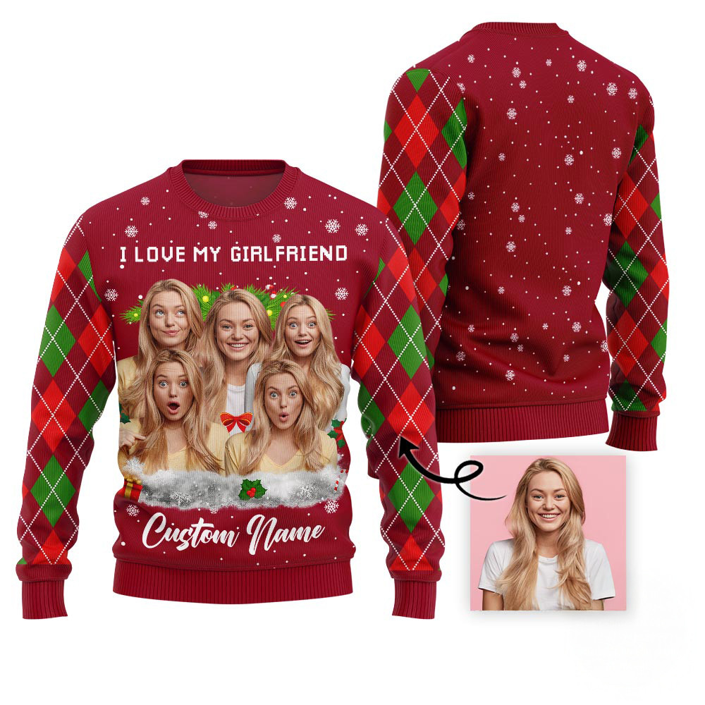 I Love My Girlfriend Charming Custom Ugly Sweater For Men Holiday Sweaters For Men
