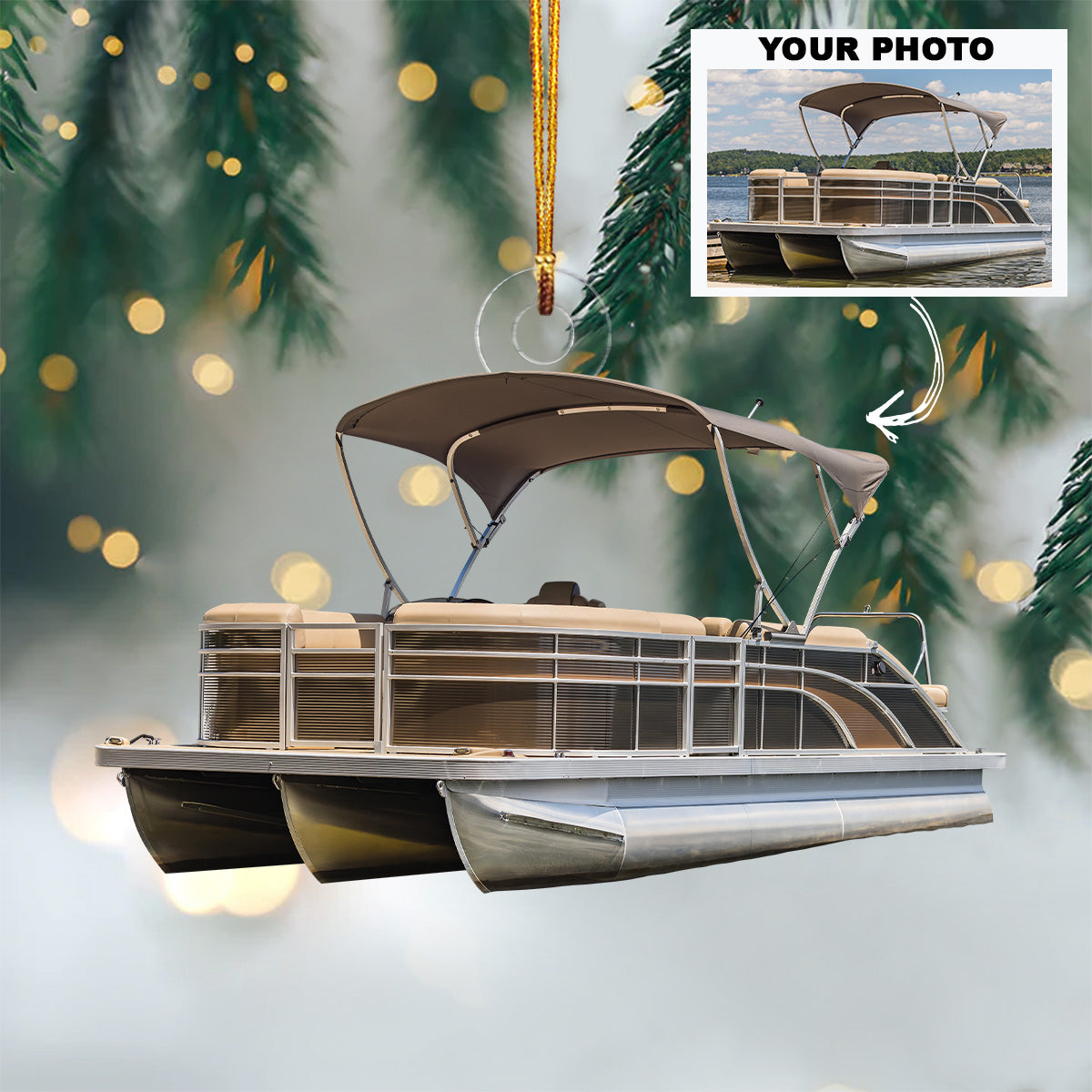 I Love Pontoon Personalized Custom Photo Mica Ornament Christmas Gift For Pontoon Love