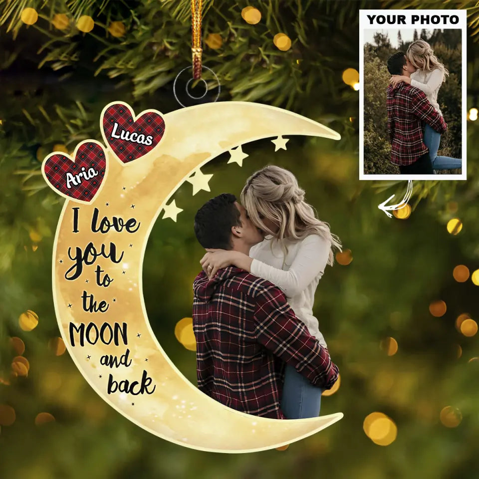I Love You To The Moon And Back Personalized Custom Photo Mica Ornament Gift For Couple