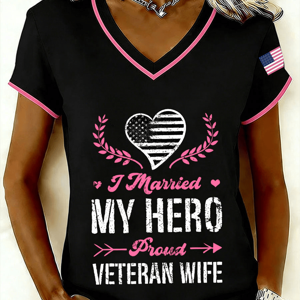 I Married My Hero Proud Veteran Wife V-Neck Shirt Proud Female Veteran Clothes
