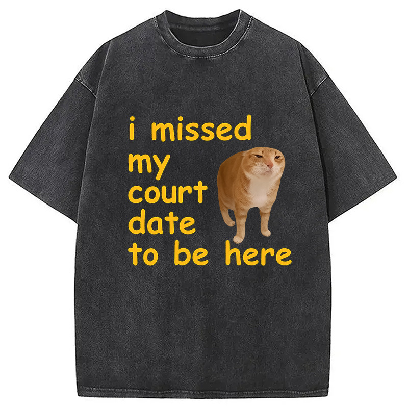 I Missed My Court Date To Be Here Washed T-Shirt Funny Graphic Gift For Friends Gifts For Besties