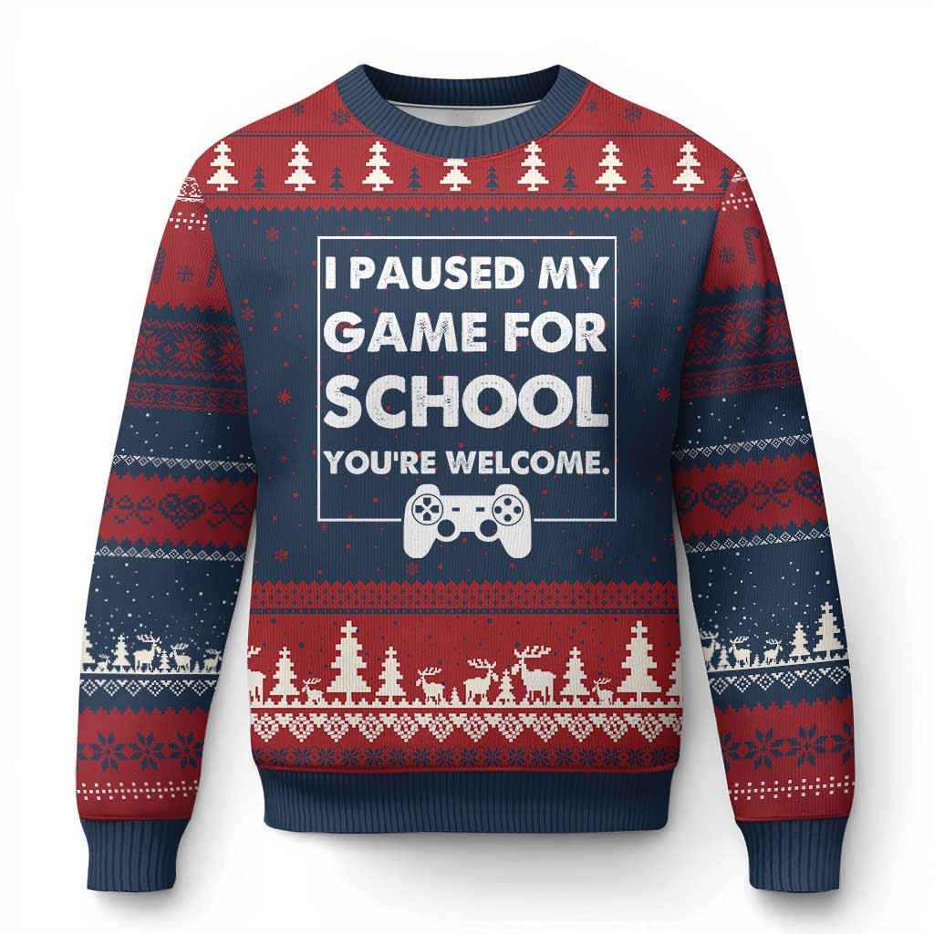 I Paused My Game For School Ugly Christmas Sweater Funny Boys Video Gaming Gift For Xmas