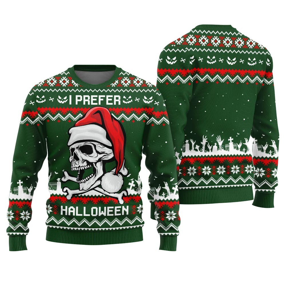 I Prefer Halloween Funny Sweater Forest Green Personalized Christmas Sweatshirt Gift for Family