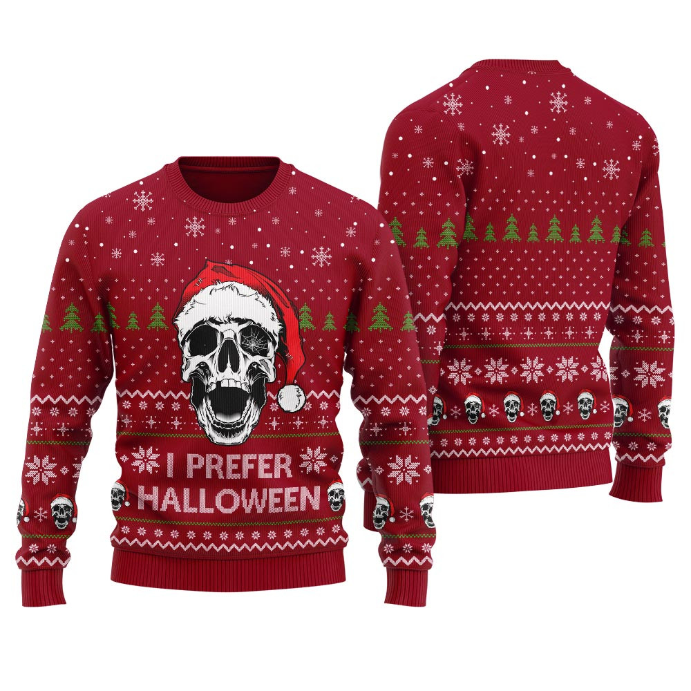 I Prefer Halloween Mens Funny Ugly Xmas Holiday Sweater Lovely Merch Gift for Cozy Winter Nights