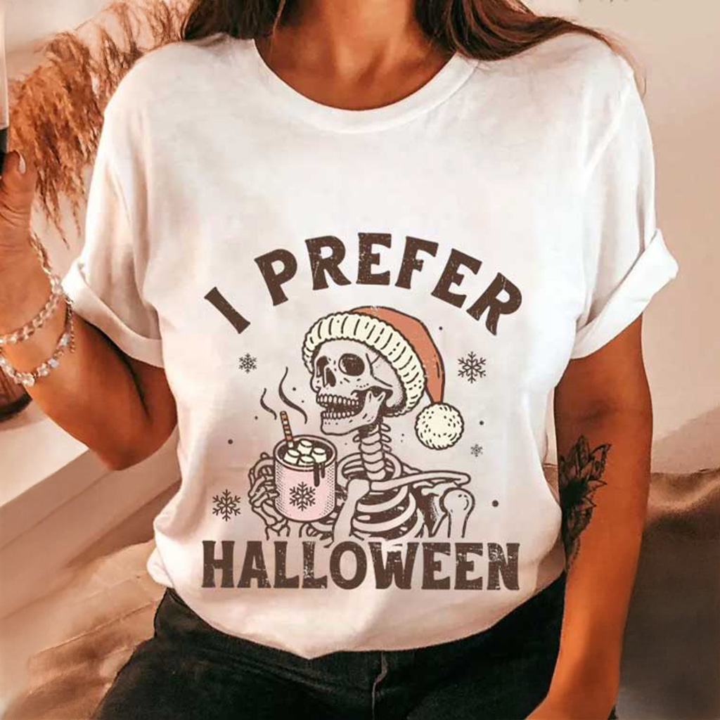 I Prefer Halloween Spooky Christmas Shirt Funny Skeleton T-Shirt Gifts For Mom