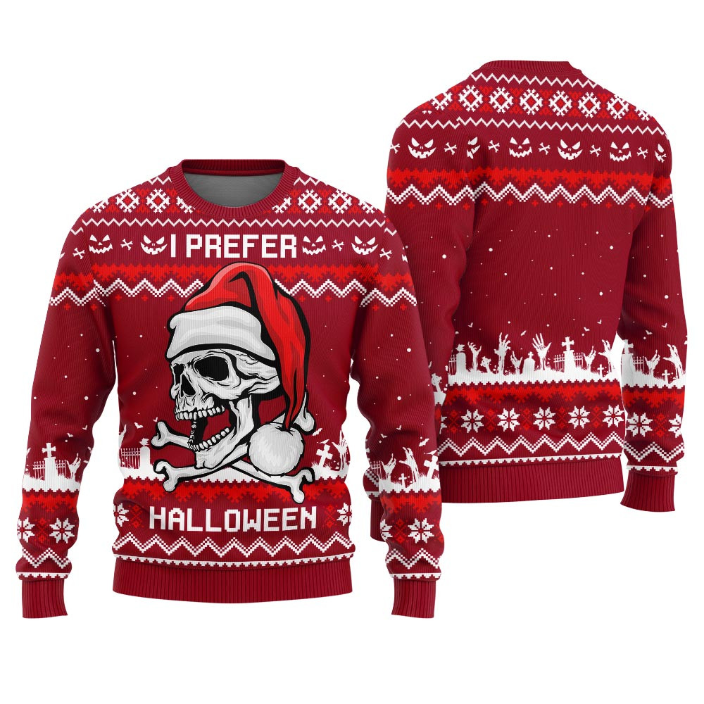 I Prefer Halloween Ugly Sweater Adults Red Best Gift Idea for Christmas Enthusiasts