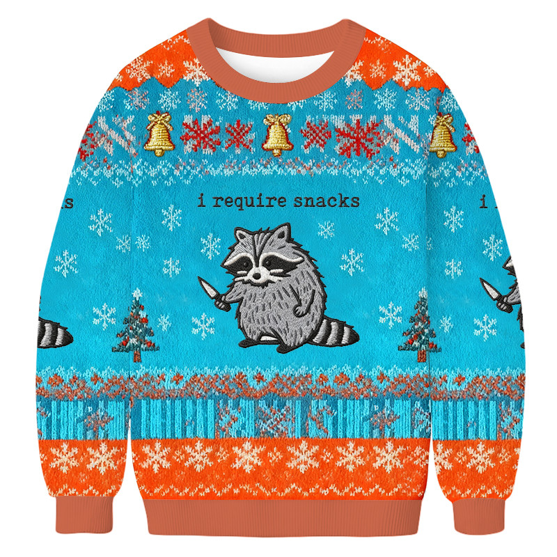 I Require Snacks Funny Raccoon Christmas Ugly Sweater Xmas Wear Raccoon Lover Christmas Gift