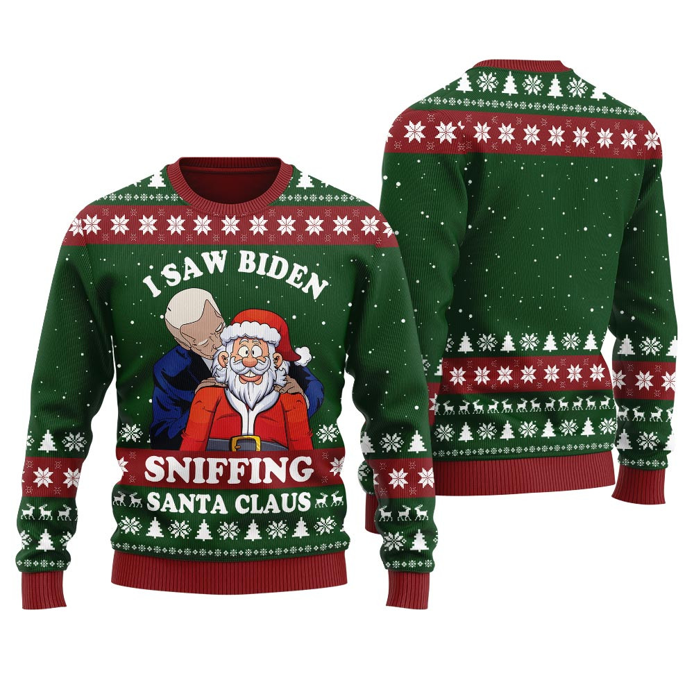 I See Biden Sniffing Santa Claus Ugly Christmas Sweater Cute Holiday Sweatshirt to Spread Joy
