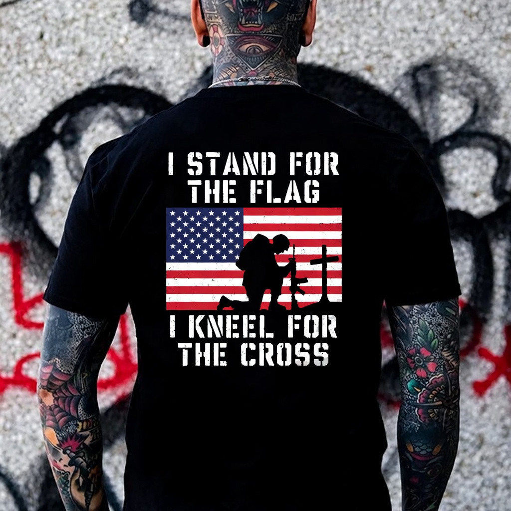I Stand For The Flag T-Shirt I Kneel For The Cross Apparel Gift For Husband
