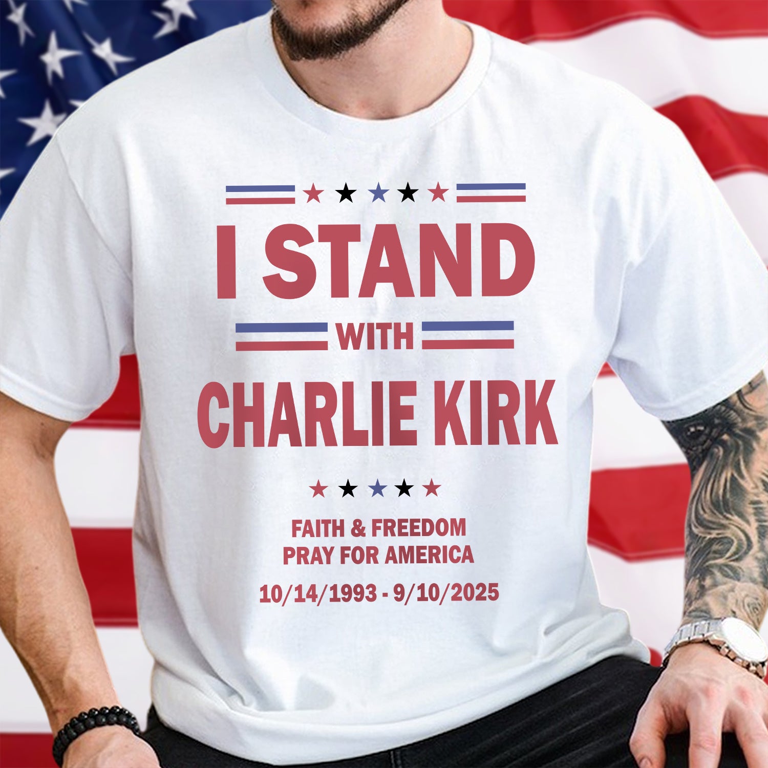 I Stand With Charlie Kirk Faith & Freedom Bright Shirt Gift for Patriots
