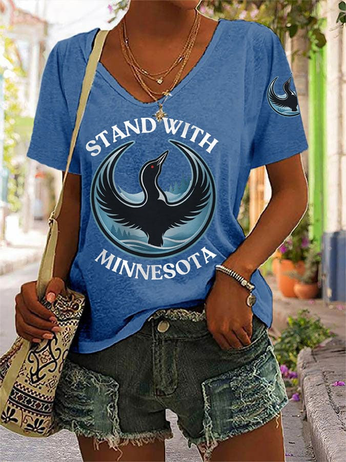 I Stand With Minnesota V-Neck T-Shirt No King Shirt I Stand With Minnesota Shirt F ICE Apparel