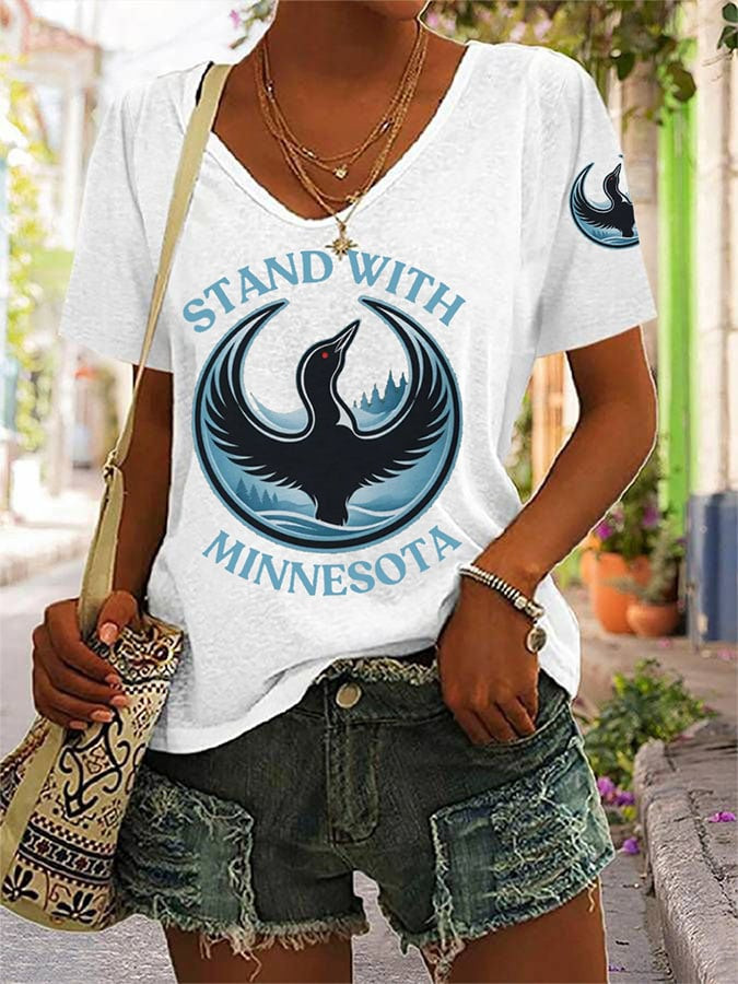 I Stand With Minnesota V-Neck T-Shirt No King Shirt I Stand With Minnesota Shirt F ICE Apparel