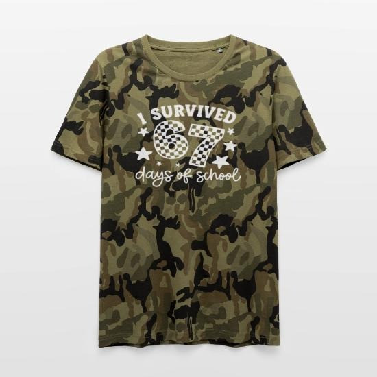 I Survived 67 Days Of School Camo T-Shirt Humorous School Shirt Funny Student Gifts