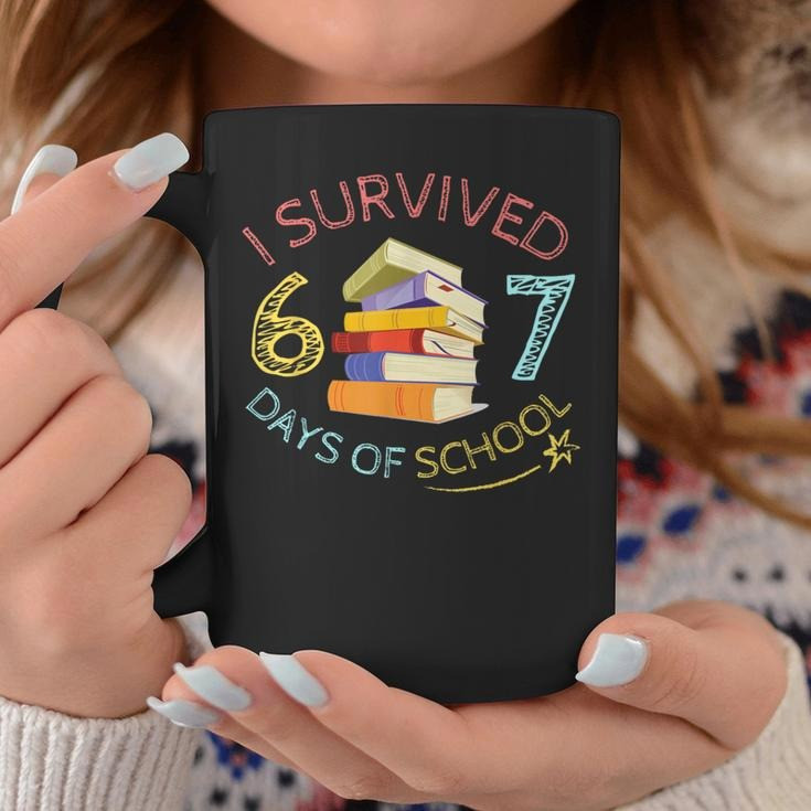 I Survived 67 Days Of School Mug 67 Meme Book Stack End Of Year Merch Gift Ideas