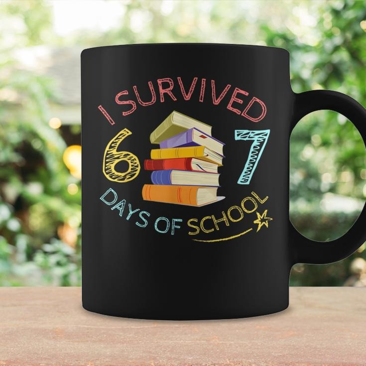 I Survived 67 Days Of School Mug Book Themed Six Seven Meme Cup Gifts For Him