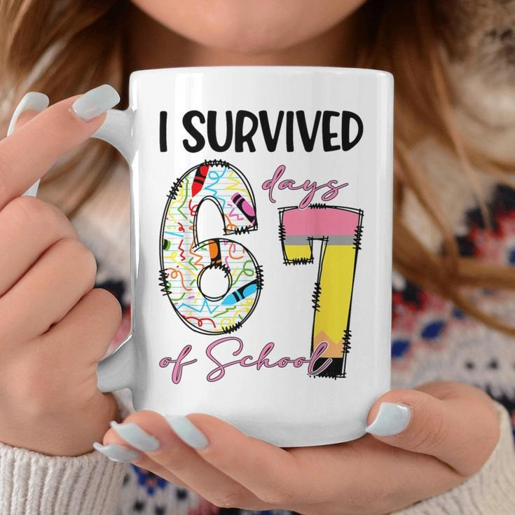I Survived 67 Days of School Mug Cute 67 Meme Classroom Merch Humor Gifts
