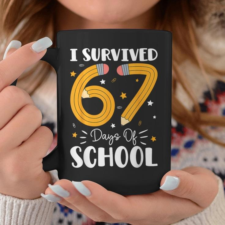 I Survived 67 Days of School Mug Cute Pencil Design Classroom Coffee Mug Humor Gifts