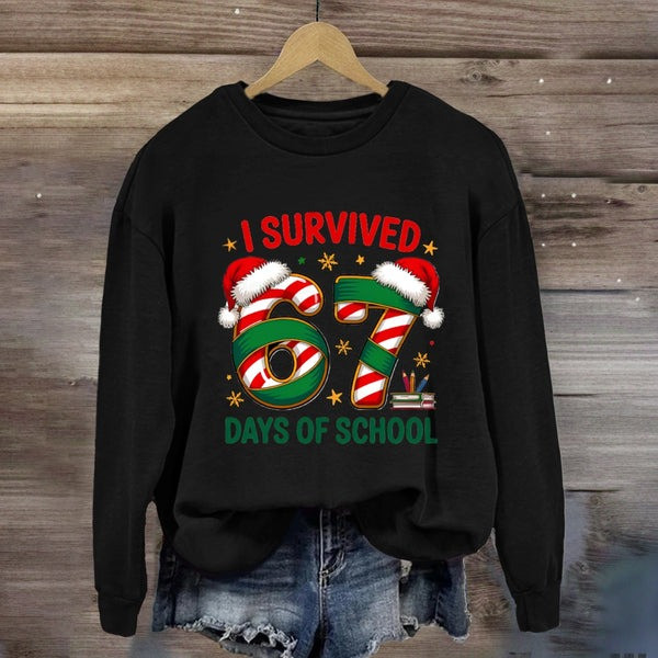 I Survived 67 Days Of School Sweatshirt School Six Seven Meme Christmas Themed Student Gift