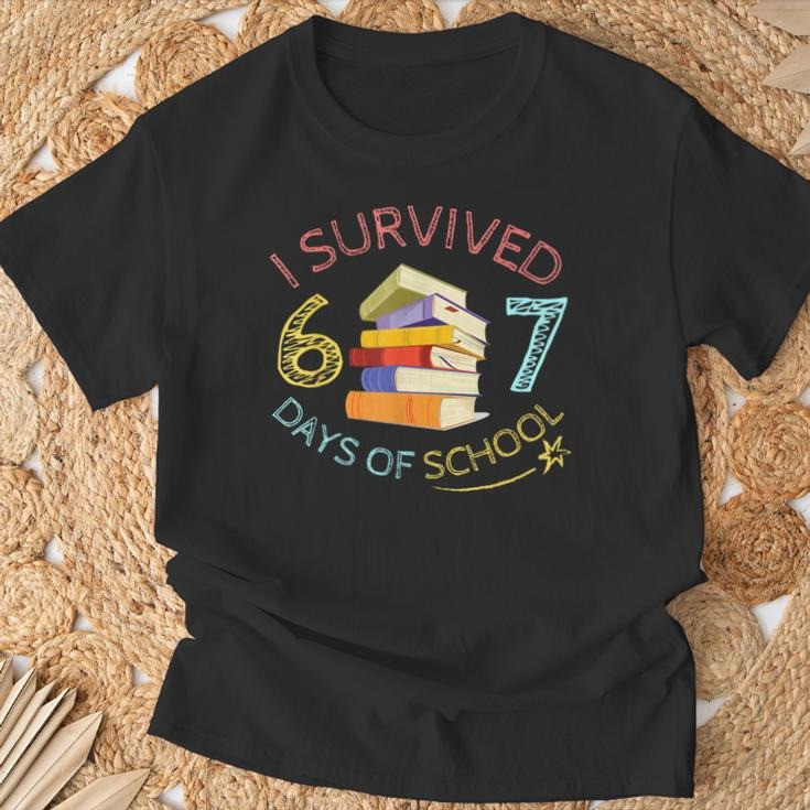 I Survived 67 Days Of School T-Shirt 67 Meme Book Stack End Of Year Shirt Gifts For Girls
