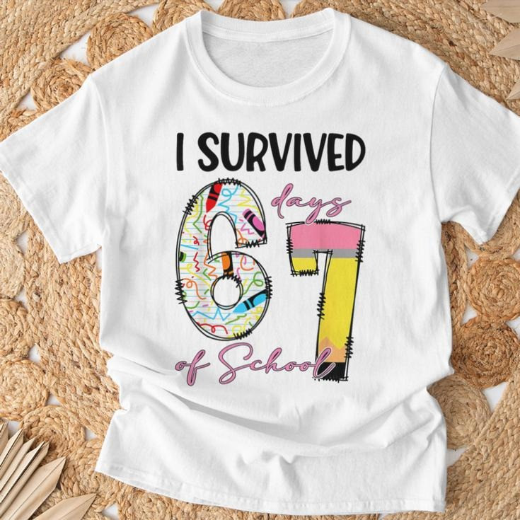 I Survived 67 Days of School T-Shirt 67 Meme Classroom Tee Humor Gifts For Girls