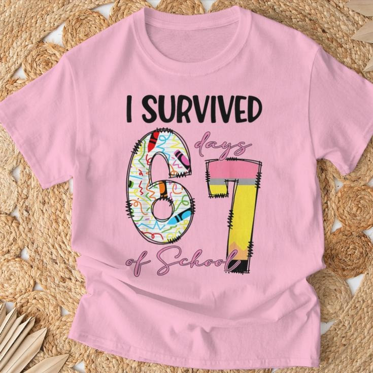I Survived 67 Days of School T-Shirt 67 Meme Classroom Tee Humor Gifts For Girls