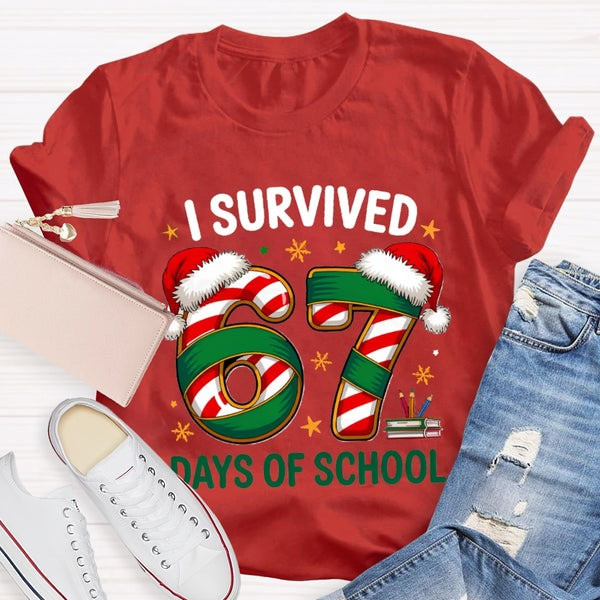 I Survived 67 Days Of School T-Shirt Funny Teacher Student Tee Gifts For Christmas