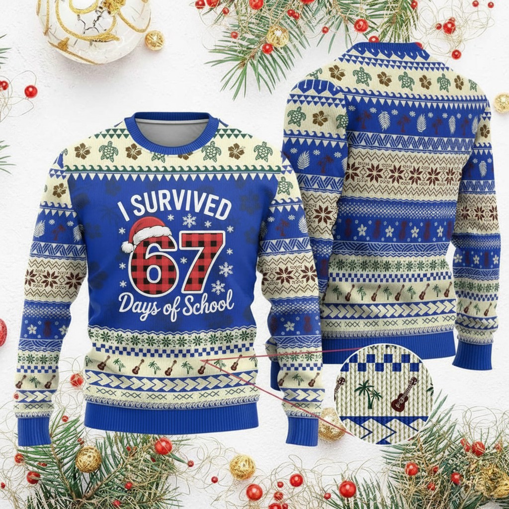I Survived 67 Days Of School Ugly Christmas Jumper Cozy Winter Clothes Gifts For Students