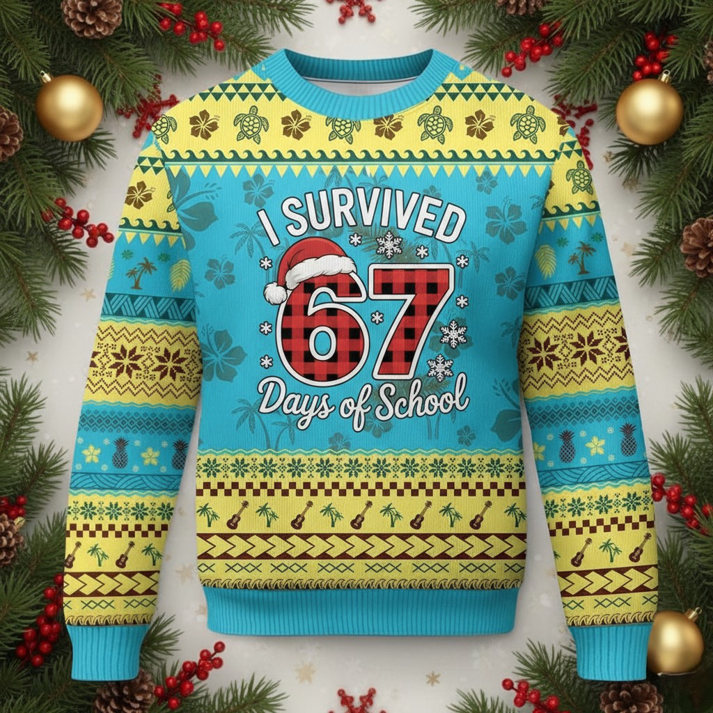 I Survived 67 Days Of School Ugly Holiday Sweater Cozy Clothes School Gifts For Christmas